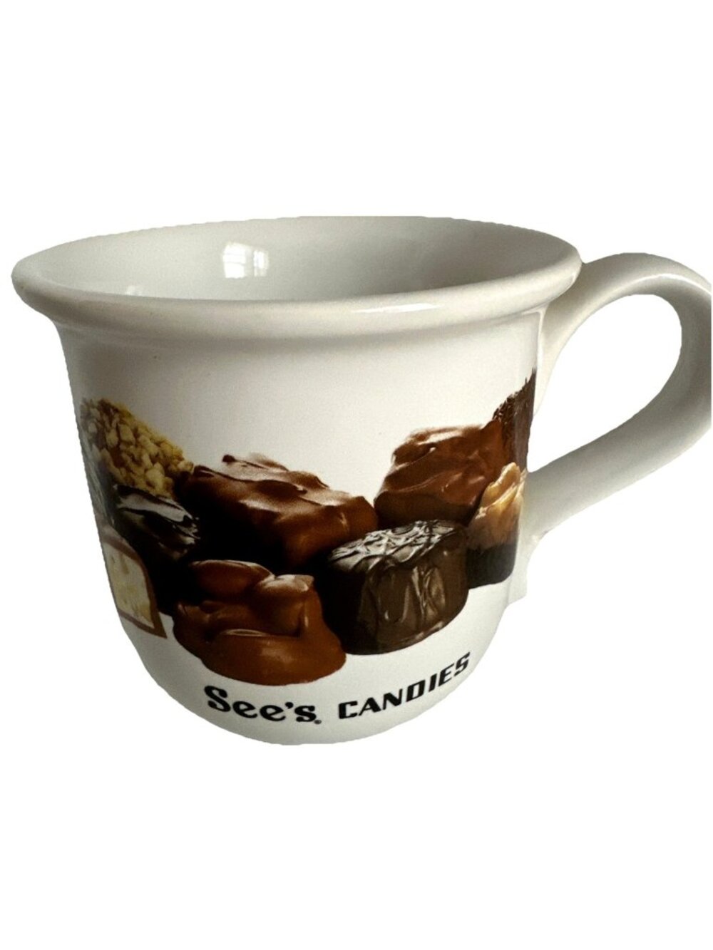 Vintage See's Candies Mug Cup Truffles Tea Coffee White Candy Chocolate Flawed
